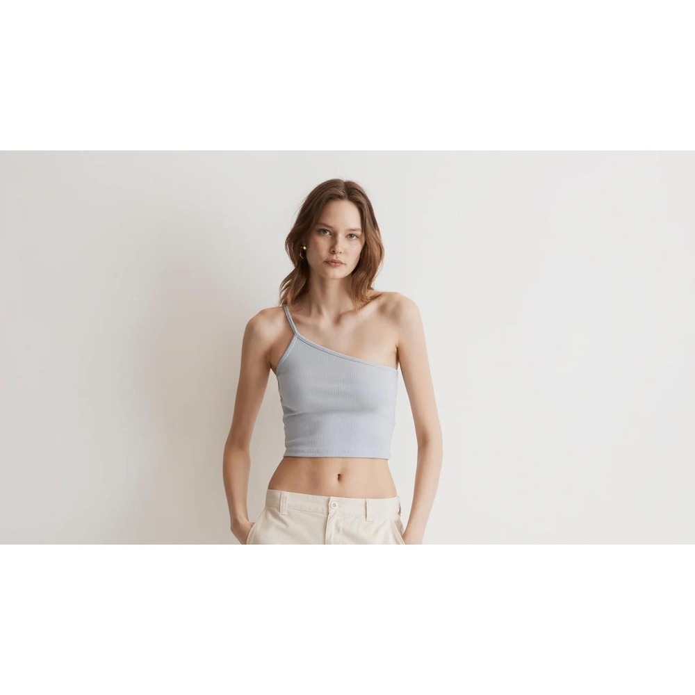 Madewell One-Shoulder Cropped Ribbed Tank - Lavendar XXS
